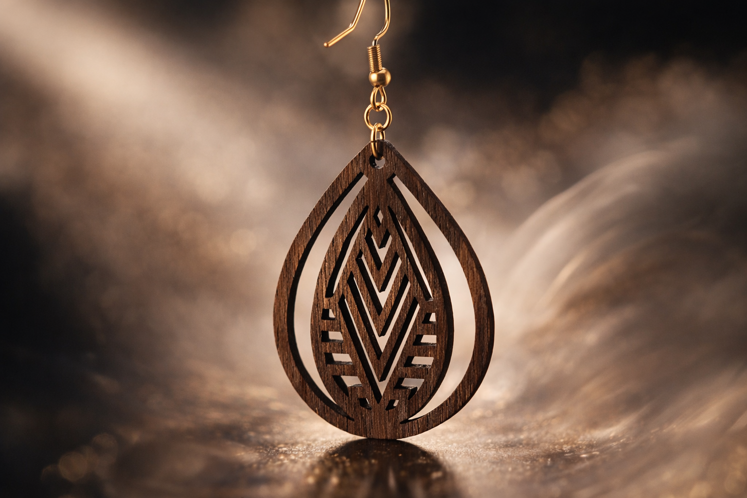 Drewniane kolczyki Łezka | Model 07 – drewno orzechowe, styl boho